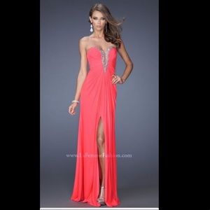 La Femme 19679 Bold Iridescent Gown. Size 2. Flamingo Pink color